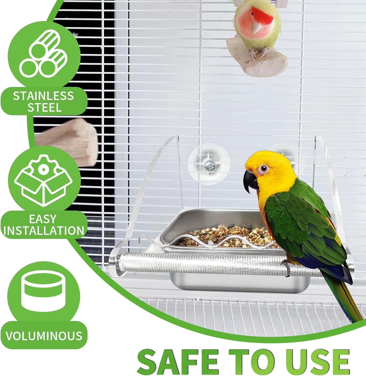 Bird Feeder for Cage,Transparent Bird Feeders, Bird Feeder with Anti-Slip Stand, Stainless Steel Bird Bowls Parakeet Feeder,For Parakeet, Psittacus Erithacus, Lovebirds,Budgies