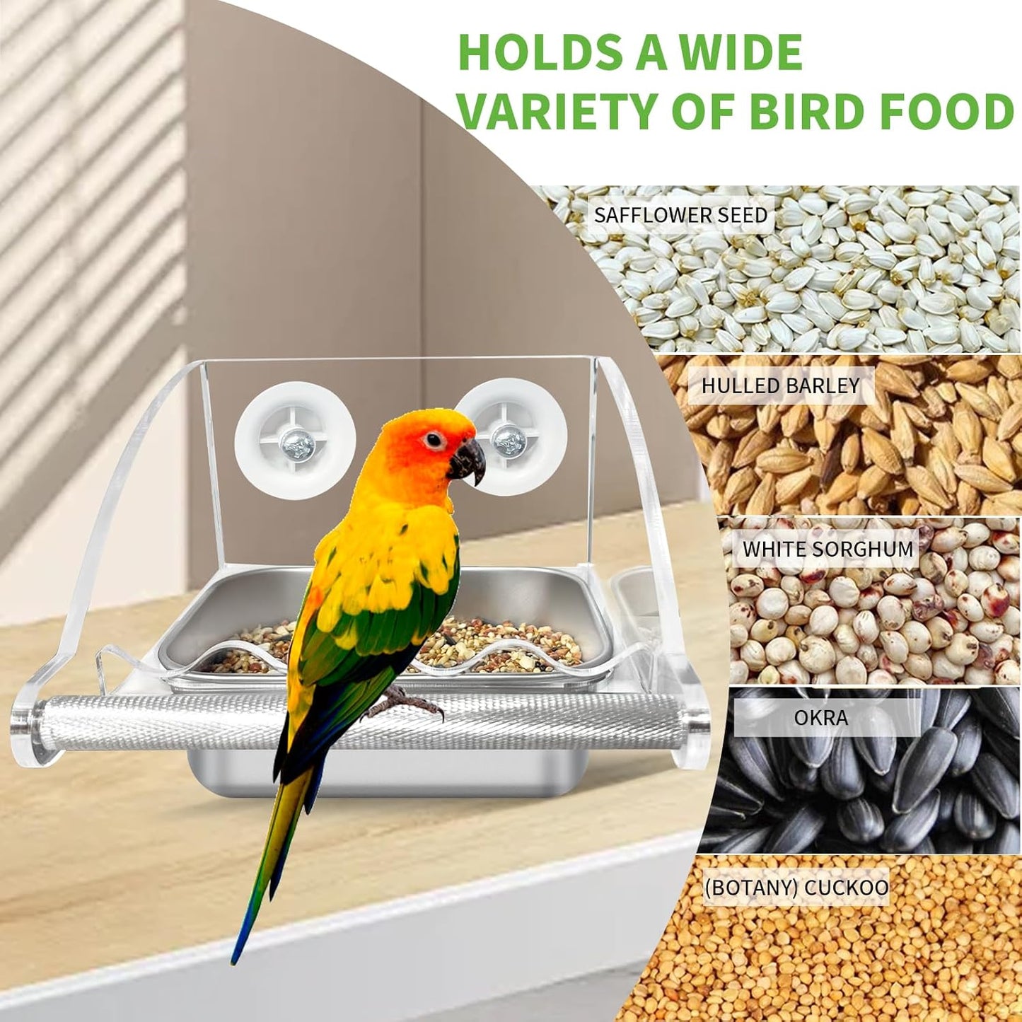 Bird Feeder for Cage,Transparent Bird Feeders, Bird Feeder with Anti-Slip Stand, Stainless Steel Bird Bowls Parakeet Feeder,For Parakeet, Psittacus Erithacus, Lovebirds,Budgies