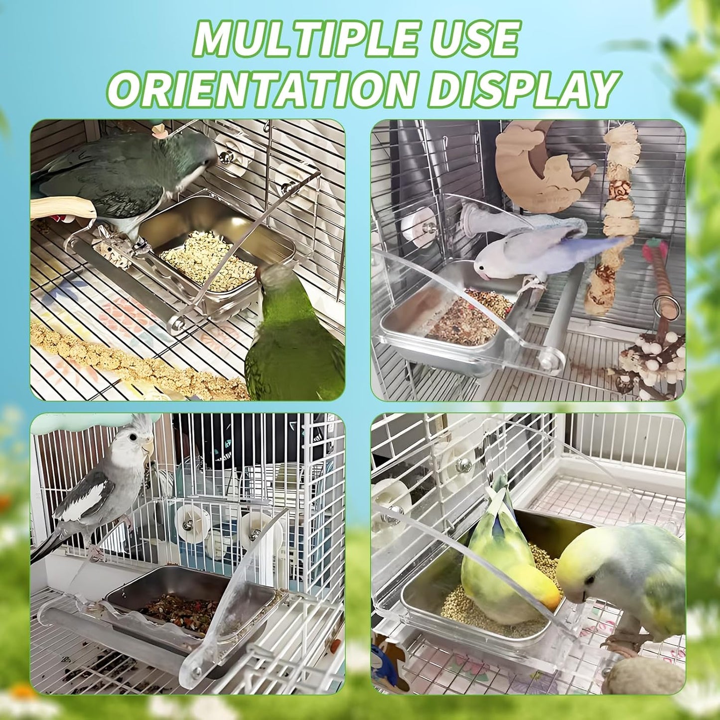 Bird Feeder for Cage,Transparent Bird Feeders, Bird Feeder with Anti-Slip Stand, Stainless Steel Bird Bowls Parakeet Feeder,For Parakeet, Psittacus Erithacus, Lovebirds,Budgies