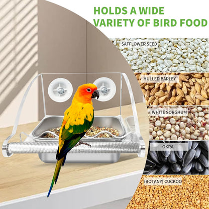 Bird Feeder for Cage,Transparent Bird Feeders, Bird Feeder with Anti-Slip Stand, Stainless Steel Bird Bowls Parakeet Feeder,For Parakeet, Psittacus Erithacus, Lovebirds,Budgies