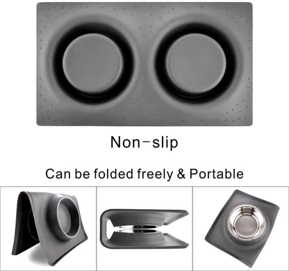 Stainless Steel Double Dog Bowl with Silicone Mat Nontoxic Nonslip No Spill Pet Water Food Bowl Cat Puppy Feed Drinking