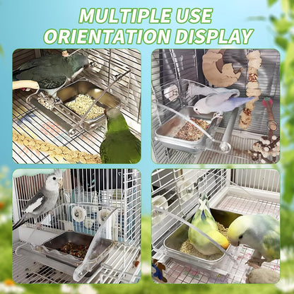 Bird Feeder for Cage,Transparent Bird Feeders, Bird Feeder with Anti-Slip Stand, Stainless Steel Bird Bowls Parakeet Feeder,For Parakeet, Psittacus Erithacus, Lovebirds,Budgies