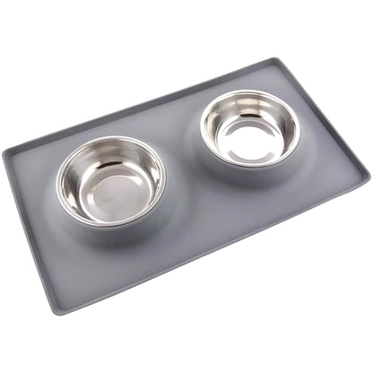 Stainless Steel Double Dog Bowl with Silicone Mat Nontoxic Nonslip No Spill Pet Water Food Bowl Cat Puppy Feed Drinking