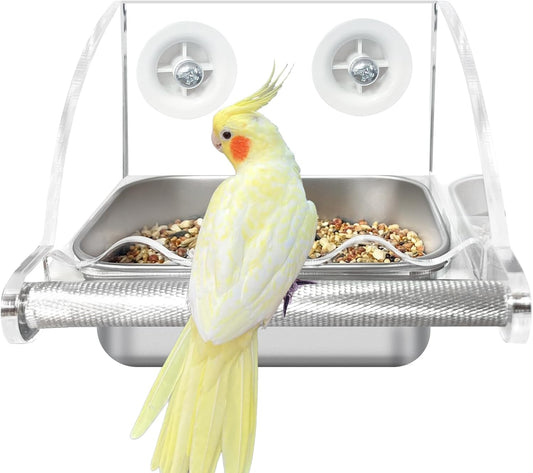 Bird Feeder for Cage,Transparent Bird Feeders, Bird Feeder with Anti-Slip Stand, Stainless Steel Bird Bowls Parakeet Feeder,For Parakeet, Psittacus Erithacus, Lovebirds,Budgies